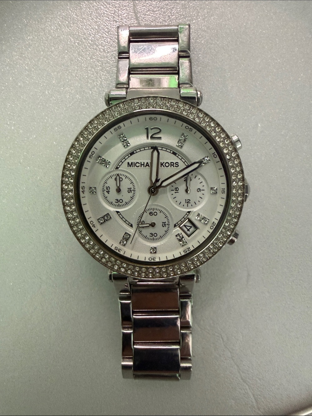 Michael Kors  women’s stainless steel Crystal-Trim Chronograph Watch
